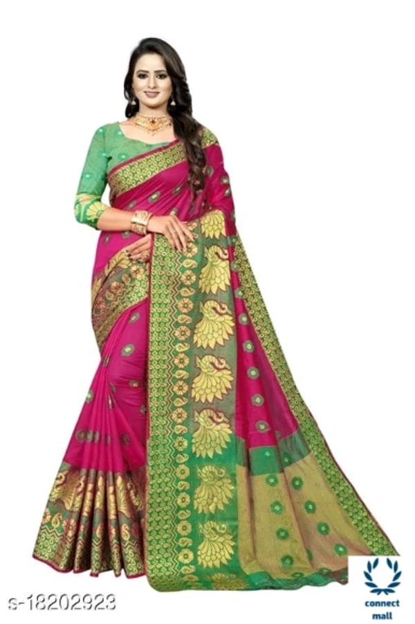 COTTON BASED JACQUARD SAREES  - Saree Length Size-5.5m Blouse Length Size-0.8, Cotton Silk, Zari Woves, Pack of;1